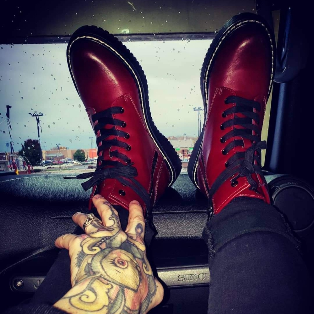 Blood red combat boots